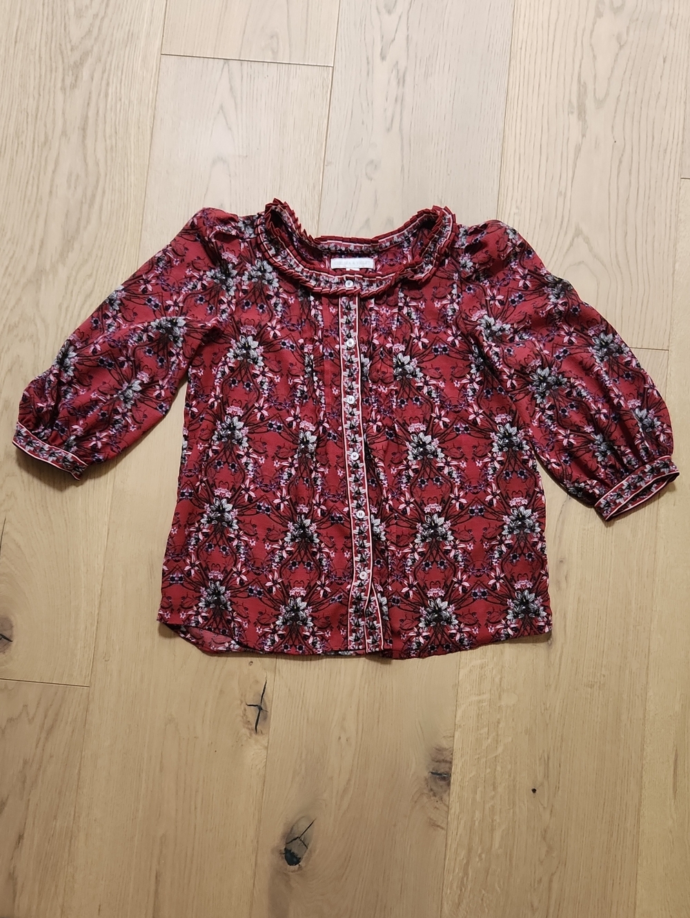 Floral Ruffle Collar Blouse in Rust
